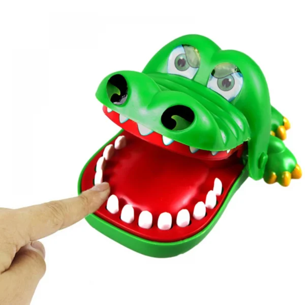 Close-up of the Crocodile Dentist Biting Hand Game, showing the colorful crocodile and its teeth, perfect for pranks.