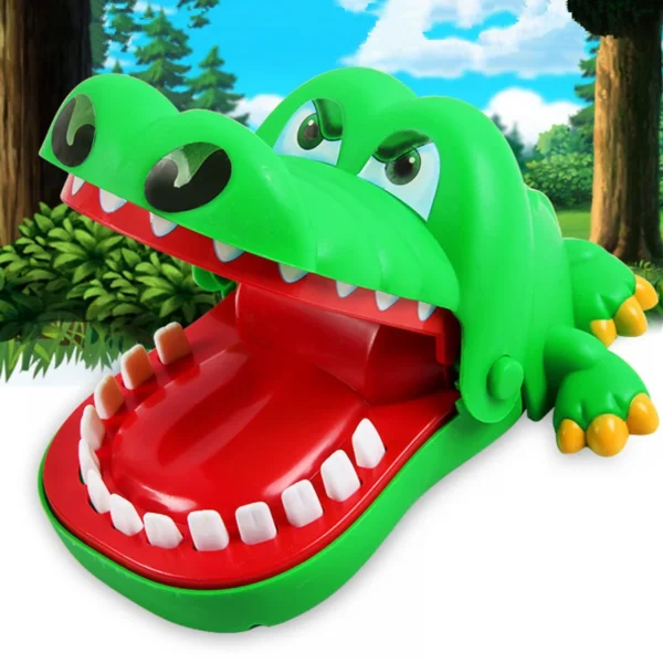 Crocodile Dentist Biting Hand Game snapping shut after a player presses a tooth during a party or family game night.