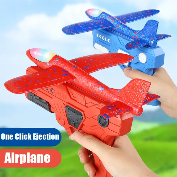 Blue and red foam airplane launcher set with a lightweight EVA foam plane.